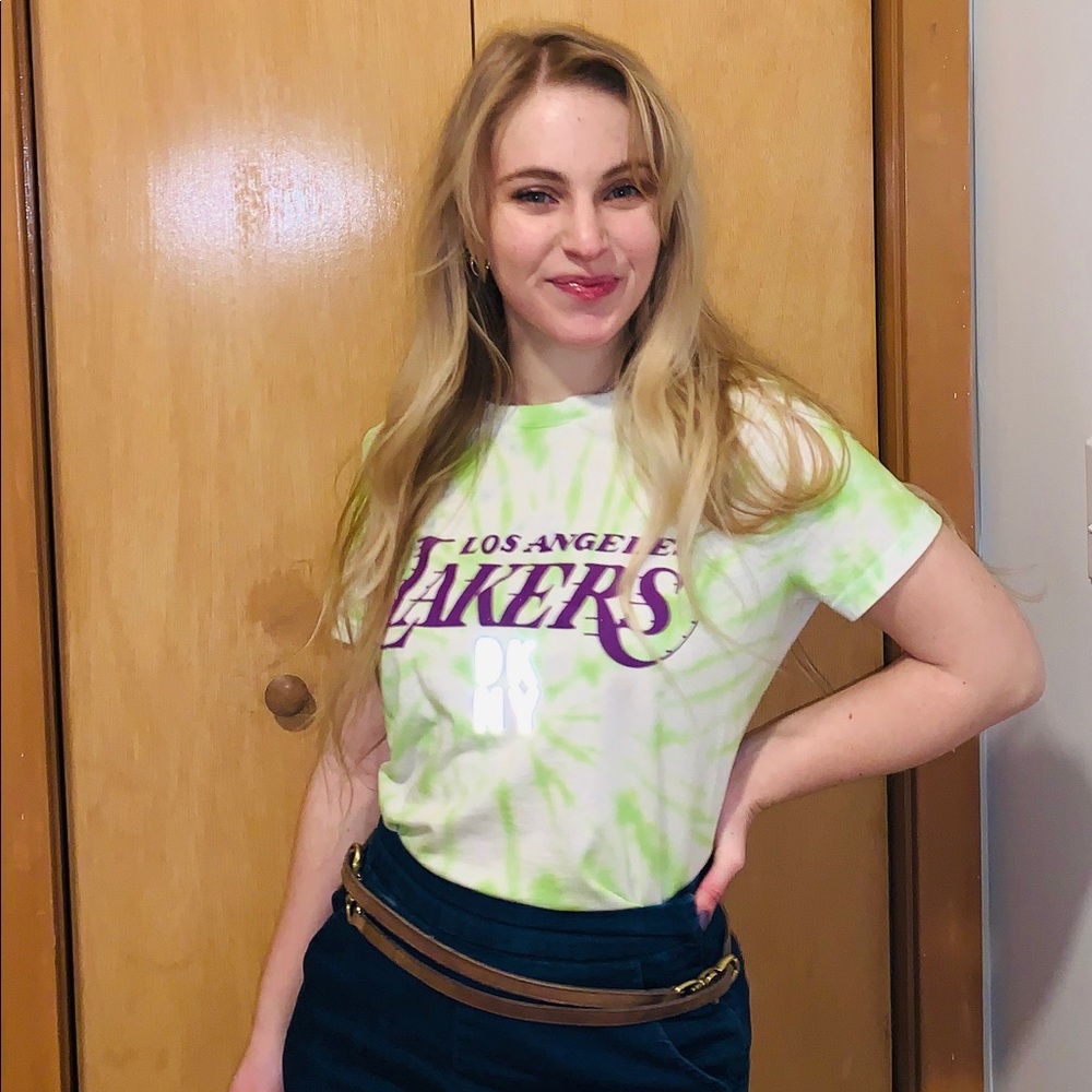 DKNY Sport Lime Green Tie Dye Lakers Tee